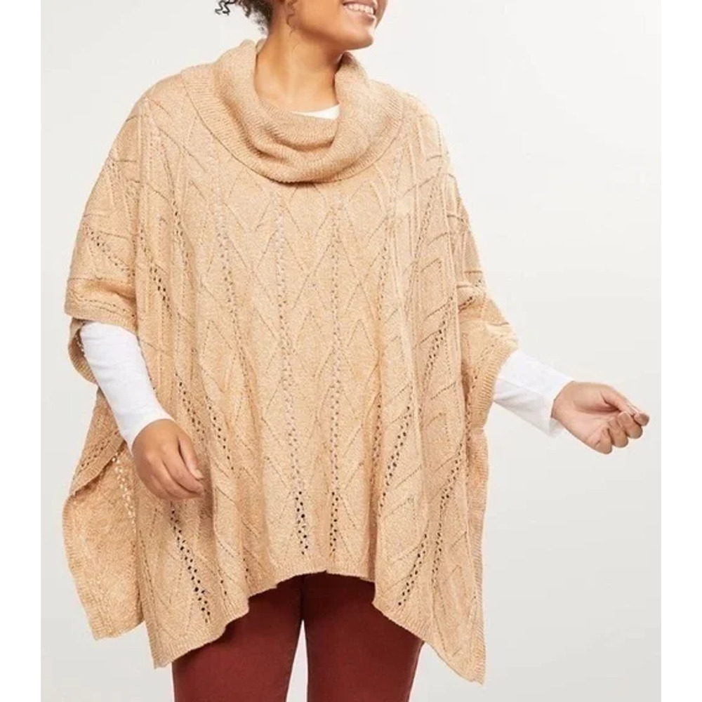 Lane Bryant Brown Cowl Neck Knit Preppy Shawl Poncho Sweater Womans Size 14/20‎